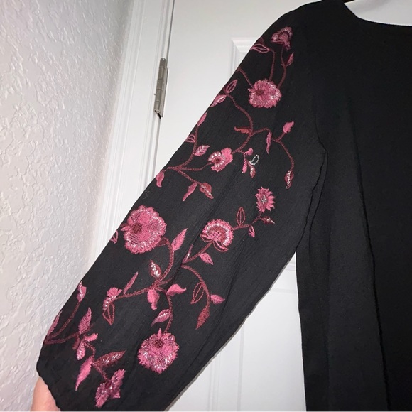 Chico’s Embroidered Floral Print Statement Bloussant Sleeve Blouse Shirt Top - Picture 5 of 9